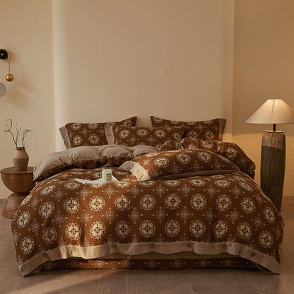 Set di biancheria da letto in cotone a doppia garza con motivi geometrici vintage (4 pezzi) - image 10