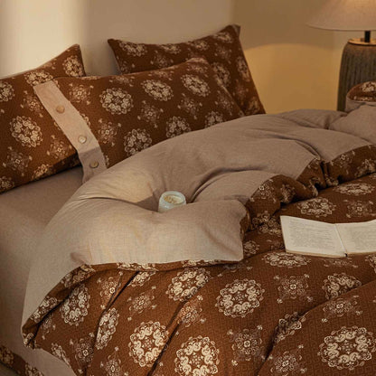 Set di biancheria da letto in cotone a doppia garza con motivi geometrici vintage (4 pezzi) - Caffè - Matrimoniale Grande - image 9