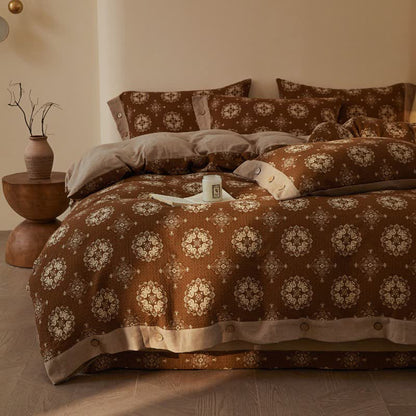 Set di biancheria da letto in cotone a doppia garza con motivi geometrici vintage (4 pezzi) - image 11