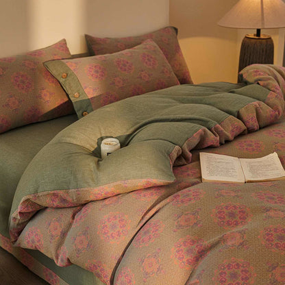 Set di biancheria da letto in cotone a doppia garza con motivi geometrici vintage (4 pezzi) - Viola chiaro - Matrimoniale Grande - image 13