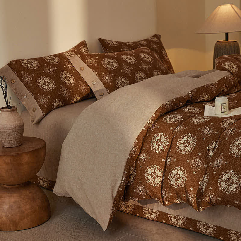 Set di biancheria da letto in cotone a doppia garza con motivi geometrici vintage (4 pezzi) - image 12