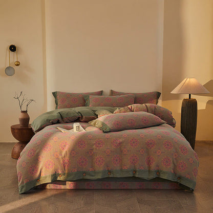 Set di biancheria da letto in cotone a doppia garza con motivi geometrici vintage (4 pezzi) - image 14