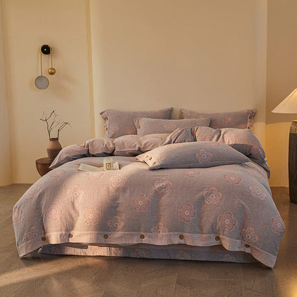 Set di biancheria da letto in cotone a doppia garza con motivo floreale (4 pezzi) - image 1