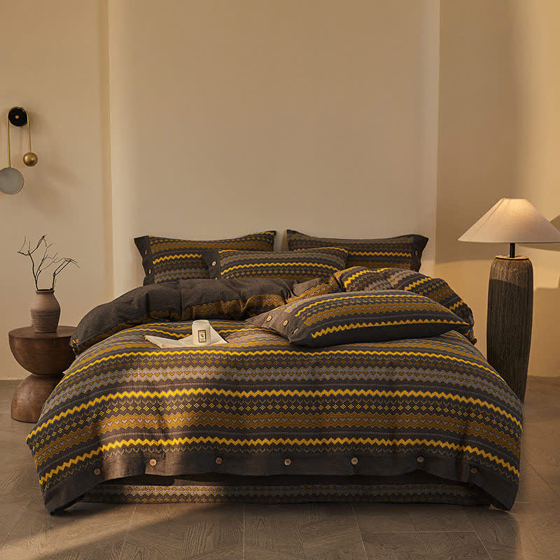 Set di biancheria da letto in cotone a doppia garza con righe ondulate (4 pezzi) - image 1