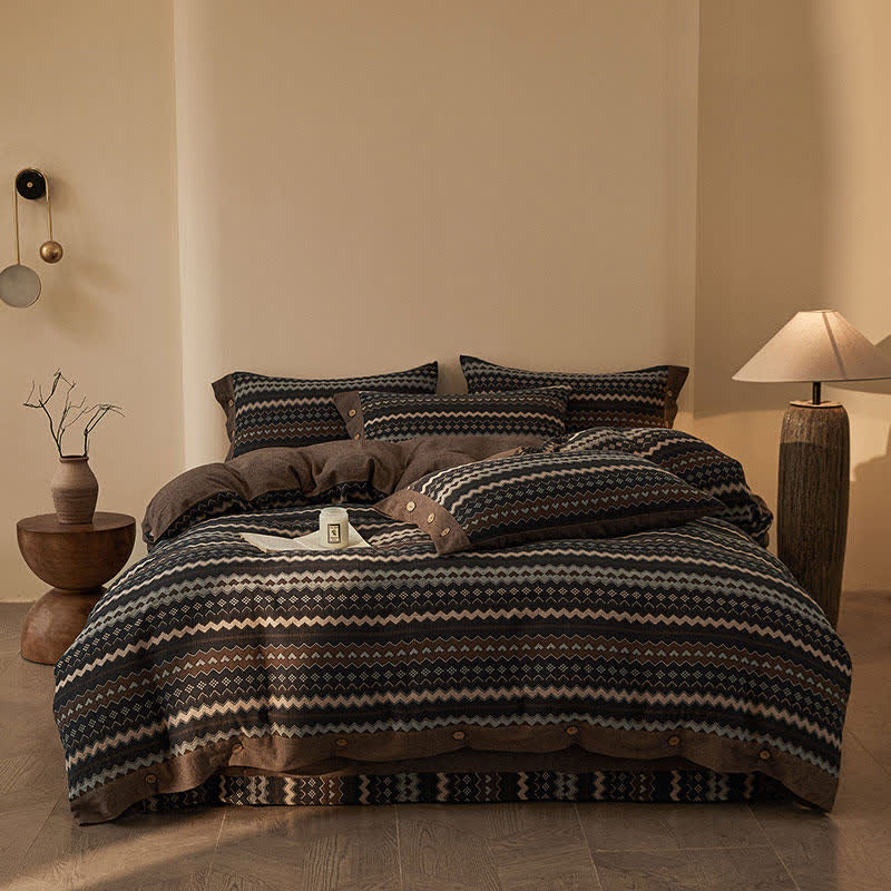 Set di biancheria da letto in cotone a doppia garza con righe ondulate (4 pezzi) - image 6