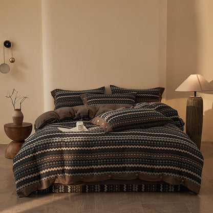 Set di biancheria da letto in cotone a doppia garza con righe ondulate (4 pezzi) - image 6