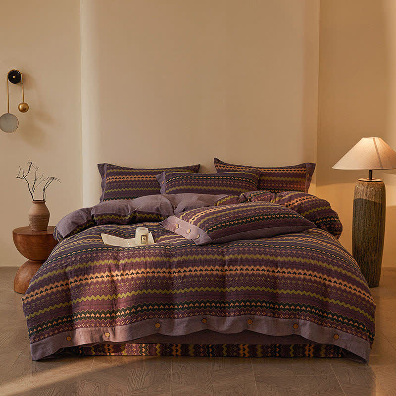 Set di biancheria da letto in cotone a doppia garza con righe ondulate (4 pezzi) - image 9