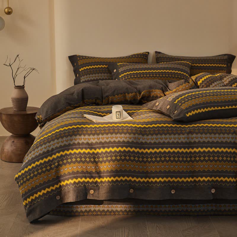 Set di biancheria da letto in cotone a doppia garza con righe ondulate (4 pezzi) - image 3