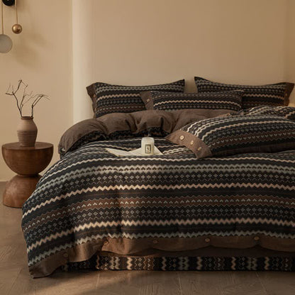 Set di biancheria da letto in cotone a doppia garza con righe ondulate (4 pezzi) - image 7