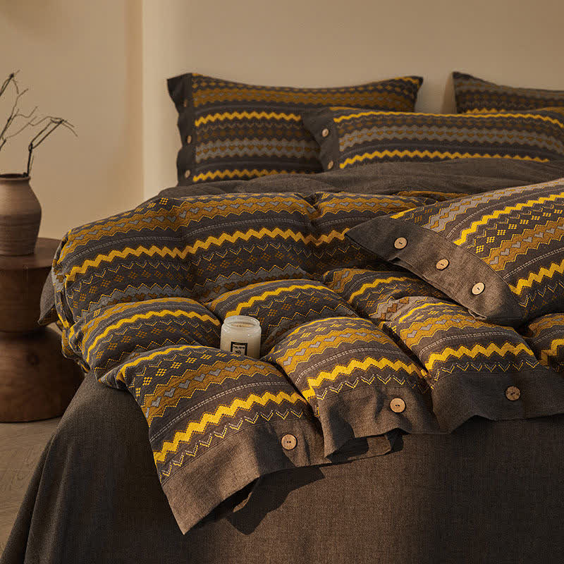 Set di biancheria da letto in cotone a doppia garza con righe ondulate (4 pezzi) - image 2