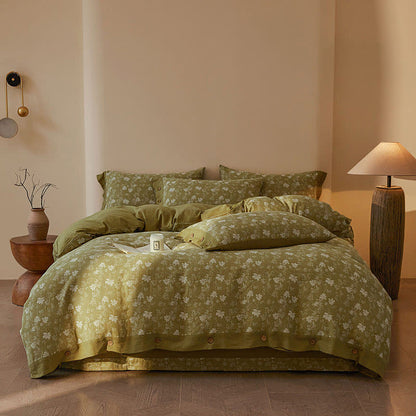 Set di biancheria da letto in cotone a doppia garza con motivo floreale botanico (4 pezzi) - image 1