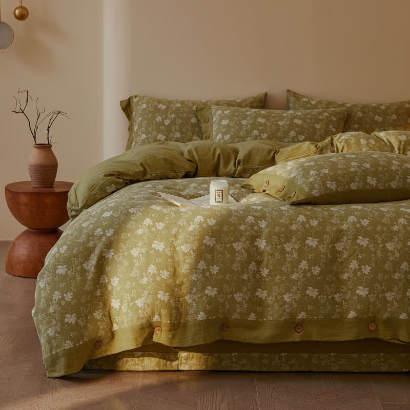 Set di biancheria da letto in cotone a doppia garza con motivo floreale botanico (4 pezzi) - image 2