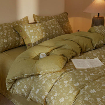 Set di biancheria da letto in cotone a doppia garza con motivo floreale botanico (4 pezzi) - Matrimoniale Grande - image 0