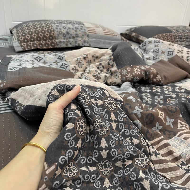 Biancheria da letto in cotone patchwork vintage a doppia garza - image 1