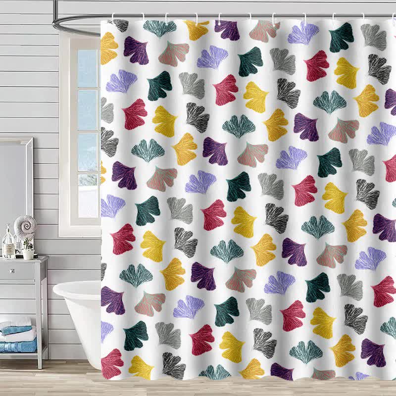 Tenda da doccia con stampa di foglie di ginkgo colorate - Bianco - 230cm x 180cm - image 2