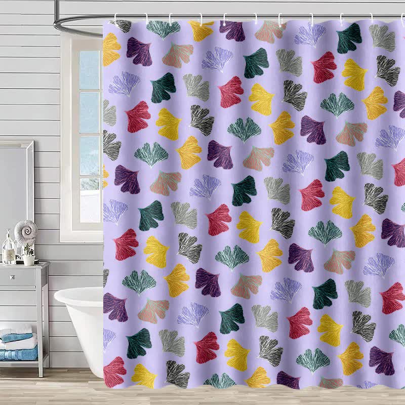 Tenda da doccia con stampa di foglie di ginkgo colorate - Viola - 230cm x 180cm - image 0