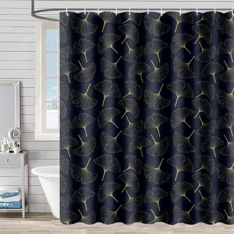 Tenda da doccia con stampa a foglia di ginkgo Line Art - Nero - 230cm x 180cm - image 6