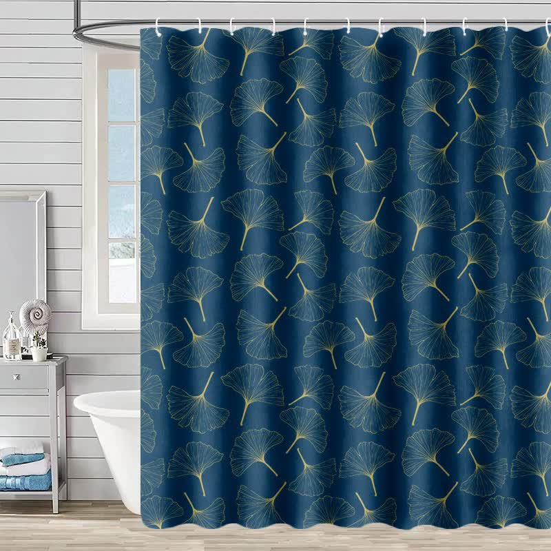 Tenda da doccia con stampa a foglia di ginkgo Line Art - Blu - 230cm x 180cm - image 4