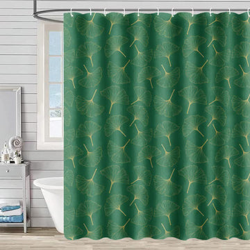 Tenda da doccia con stampa a foglia di ginkgo Line Art - Verde - 230cm x 180cm - image 0