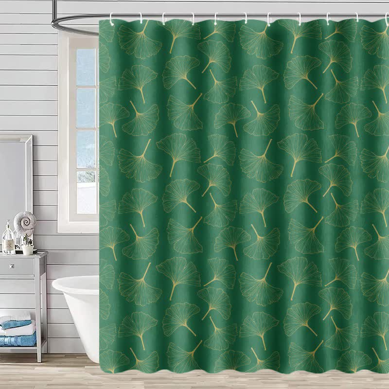 Tenda da doccia con stampa a foglia di ginkgo Line Art - Verde - 230cm x 180cm - image 0