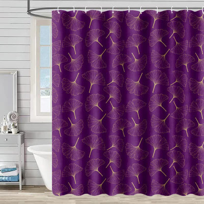 Tenda da doccia con stampa a foglia di ginkgo Line Art - Viola - 230cm x 180cm - image 2