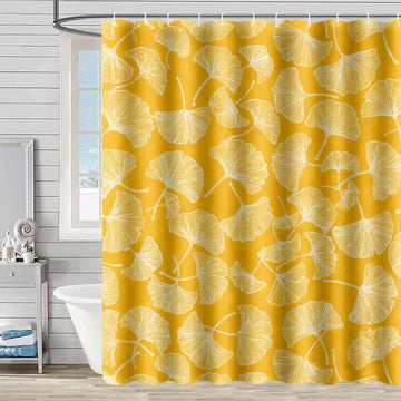 Tenda da doccia con stampa artistica di foglie di ginkgo - Giallo - 230cm x 180cm - image 0