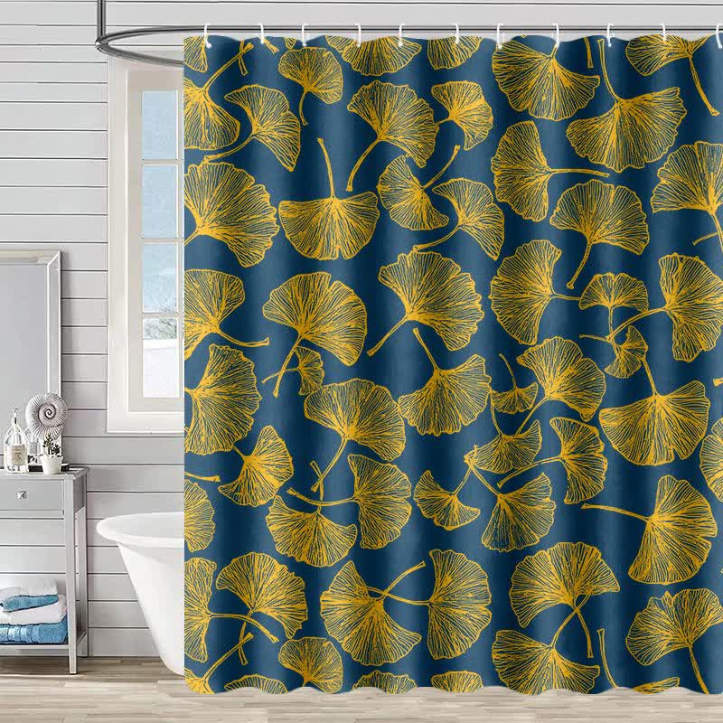 Tenda da doccia con stampa artistica di foglie di ginkgo - Blu - 230cm x 180cm - image 2