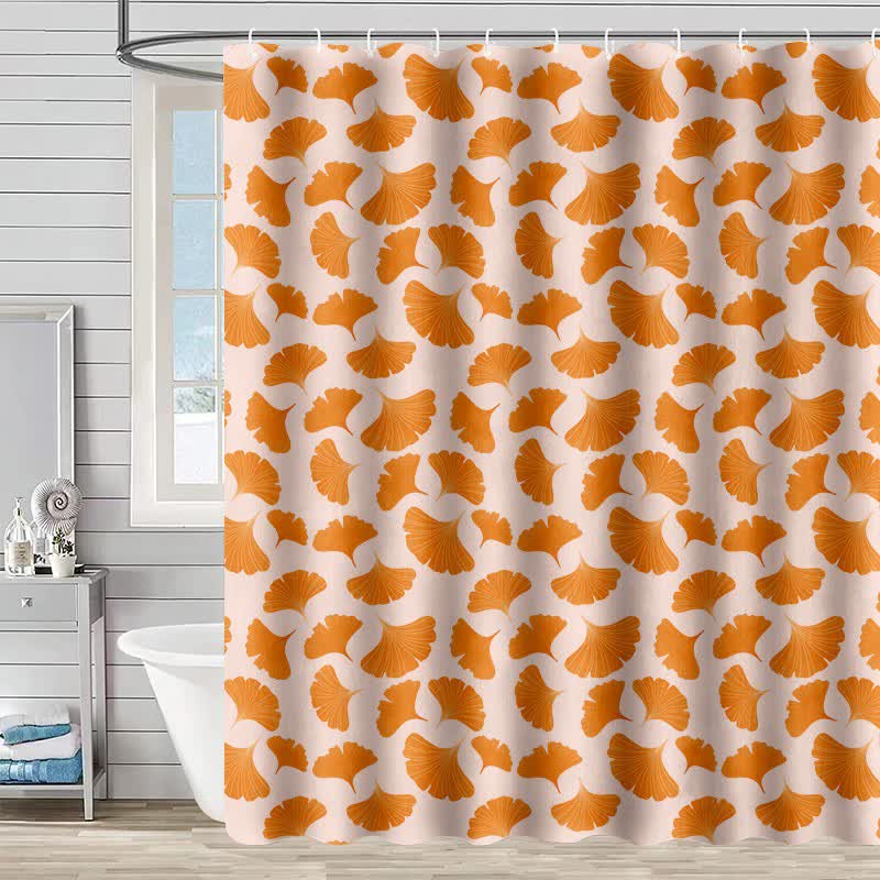 Tenda da doccia con stampa di foglie di ginkgo arancione - Arancia - 230cm x 180cm - image 0