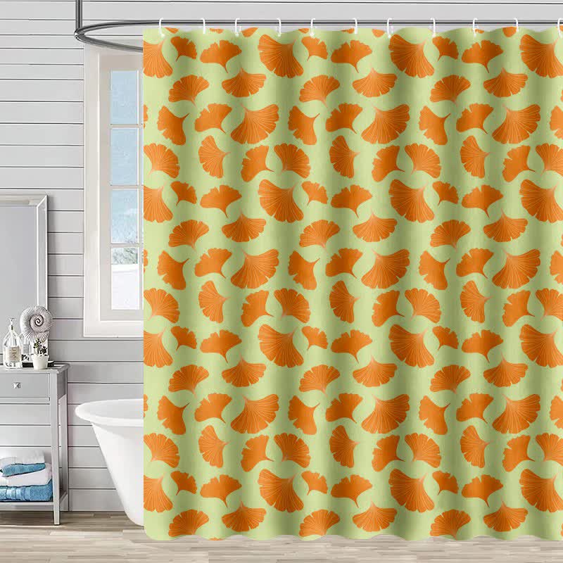 Tenda da doccia con stampa di foglie di ginkgo arancione - Verde - 230cm x 180cm - image 4