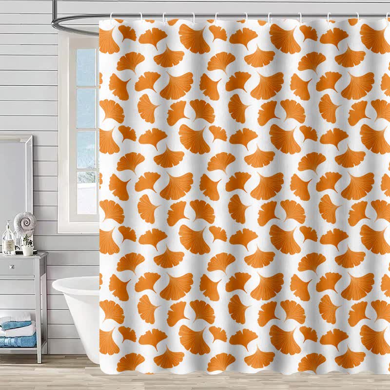 Tenda da doccia con stampa di foglie di ginkgo arancione - Bianco - 230cm x 180cm - image 6