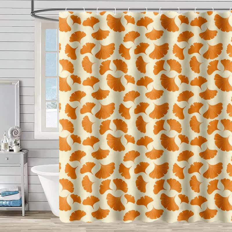 Tenda da doccia con stampa di foglie di ginkgo arancione - Giallo - 230cm x 180cm - image 2