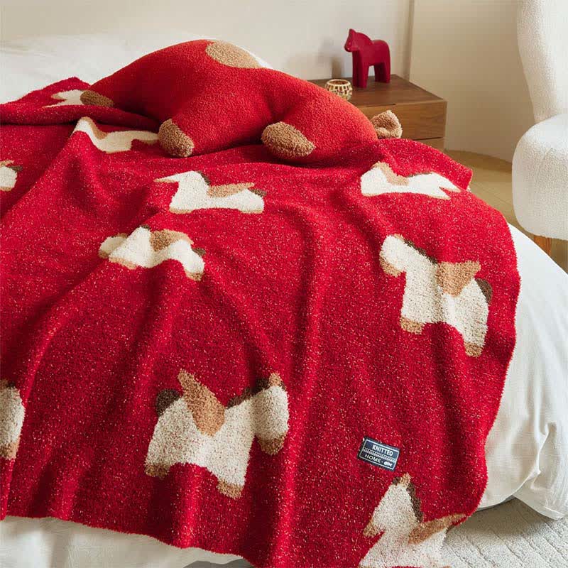 Coperta in morbida maglia con motivo a cavallo festivo - image 1