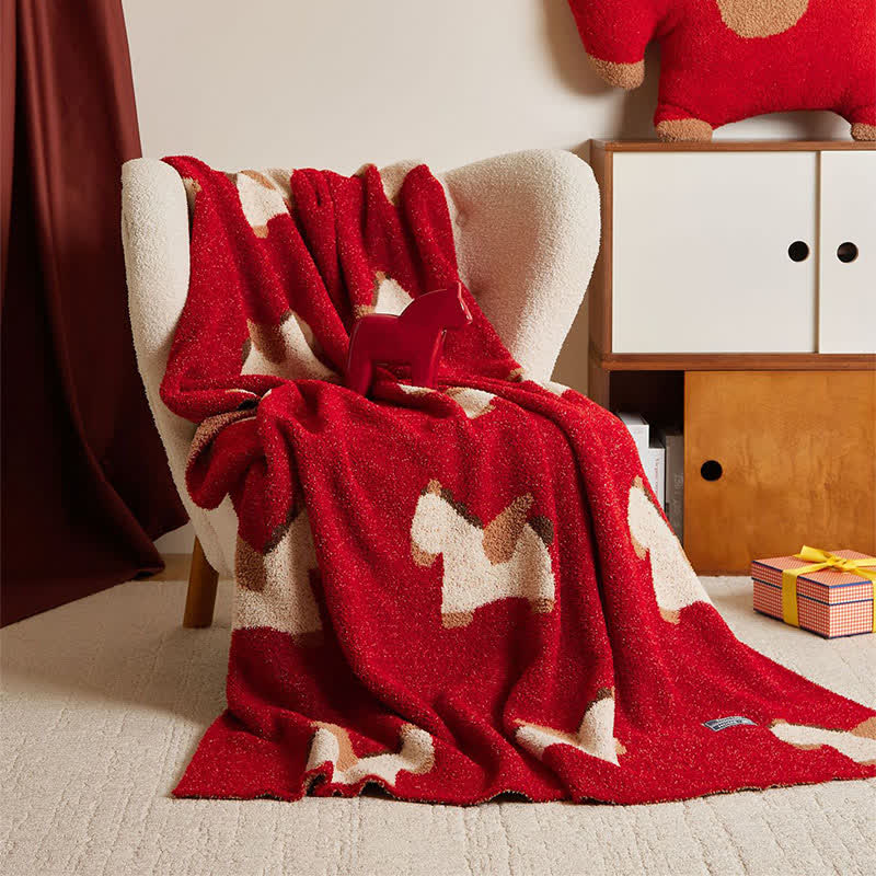 Coperta in morbida maglia con motivo a cavallo festivo - image 4