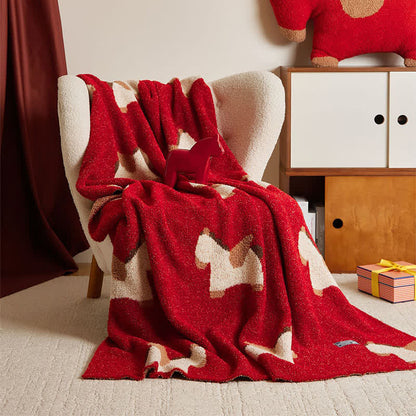 Coperta in morbida maglia con motivo a cavallo festivo - image 4