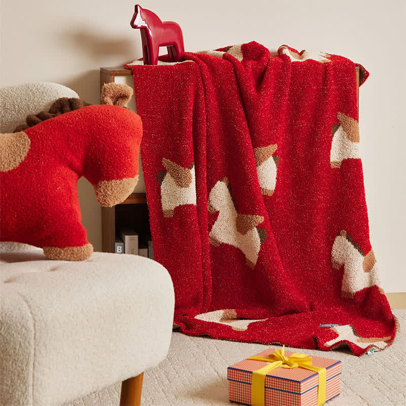 Coperta in morbida maglia con motivo a cavallo festivo - image 2