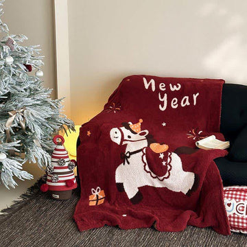 Coperta festiva lavorata a maglia con cavalli - 51"L x 67"L - image 0