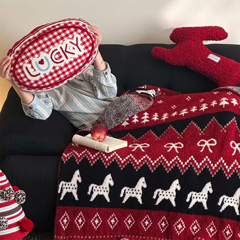 Coperta vintage con cavallo nordico e fiocco di neve - image 4