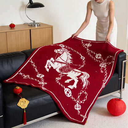 Coperta artistica lavorata a maglia con cavallo al galoppo - image 1
