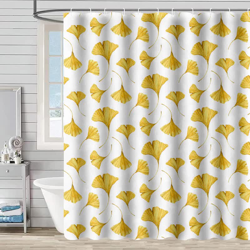 Tenda da doccia con stampa di foglie di ginkgo dorate - Bianco - 230cm x 180cm - image 6