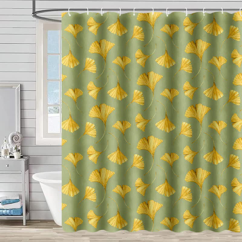 Tenda da doccia con stampa di foglie di ginkgo dorate - Verde chiaro - 230cm x 180cm - image 4