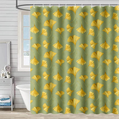 Tenda da doccia con stampa di foglie di ginkgo dorate - Verde chiaro - 230cm x 180cm - image 4