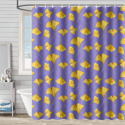 Tenda da doccia con stampa di foglie di ginkgo dorate - Viola - 230cm x 180cm - image 2
