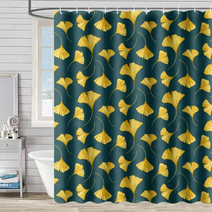 Tenda da doccia con stampa di foglie di ginkgo dorate - Verde scuro - 230cm x 180cm - image 0