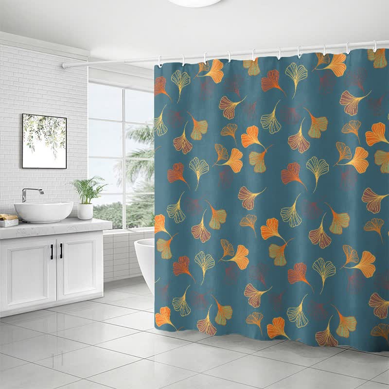 Elegante tenda da doccia con stampa a foglia di ginkgo - image 1