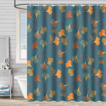 Elegante tenda da doccia con stampa a foglia di ginkgo - Blu - 230cm x 180cm - image 0