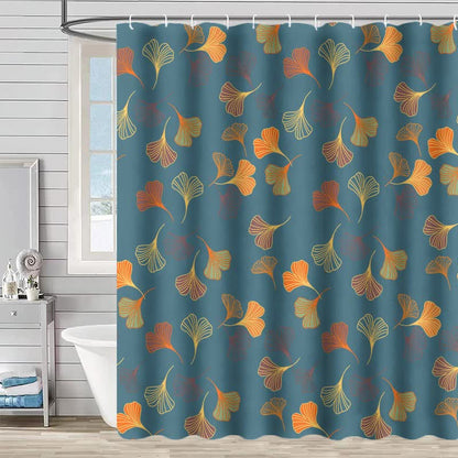 Elegante tenda da doccia con stampa a foglia di ginkgo - Blu - 230cm x 180cm - image 0