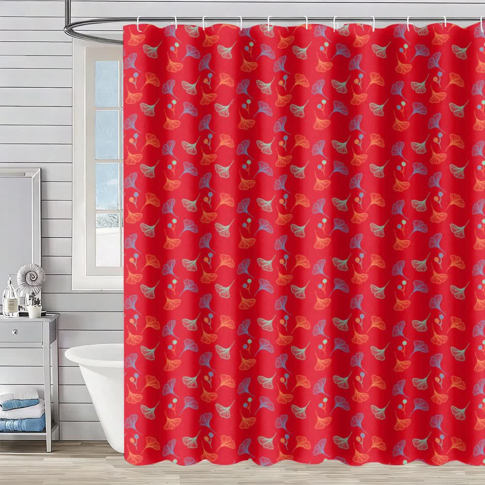 Tenda da doccia con stampa di foglie di ginkgo - Rosso e verde - 230cm x 180cm - image 4