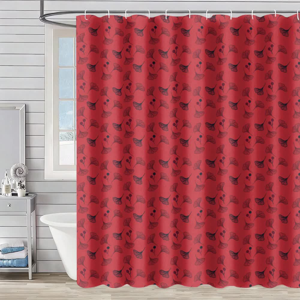 Tenda da doccia con stampa di foglie di ginkgo - Rosso e nero - 230cm x 180cm - image 2