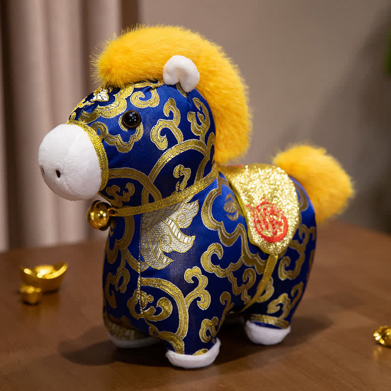 Mascotte dello zodiaco del cavallo in broccato, animale di peluche - Blu scuro - 4 pezzi - 23cm - image 1