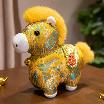 Mascotte dello zodiaco del cavallo in broccato, animale di peluche - Giallo - 4 pezzi - 23cm - image 0